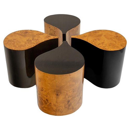 Stylish Set Of Four Vintage Burr Maple & Ebonised Modular Teardrop Side Tables 