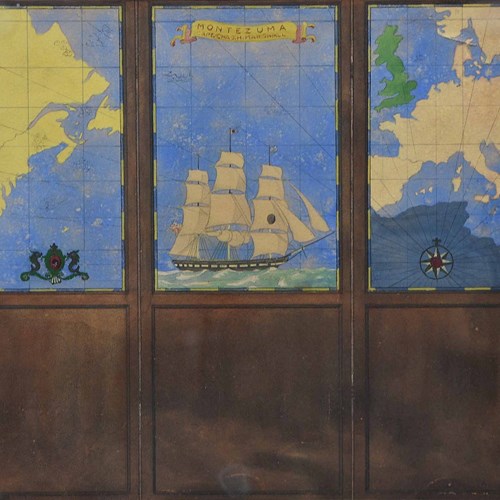 Watercolour Drawing Of A Folding Screen Nautical Map Kenneth Stevens Macintire