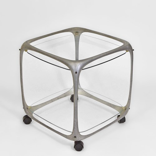 1970’S Lorenzo Burchiellaro Aluminium Cube Form Bar Trolley Italian