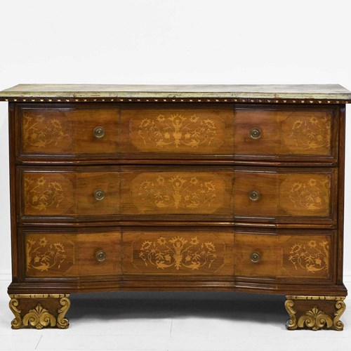 Italian Walnut Marquetry Inlaid Commode Chest Of Drawers, 1950S