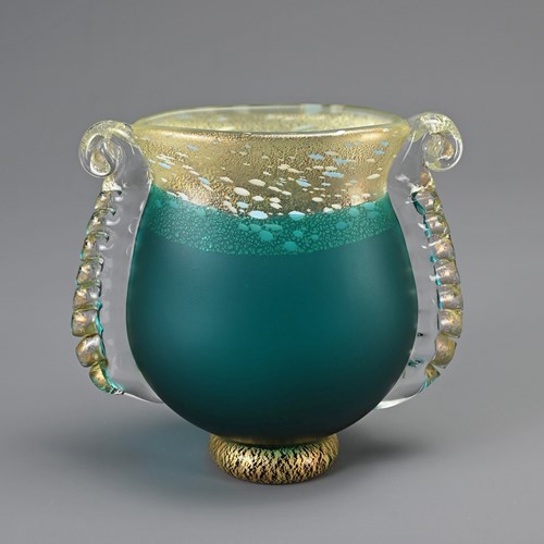 Japanese Green Art Glass Vase By Kuniaki Kuroki Heisei Period