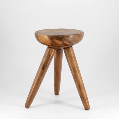 Mid-Century Yew Low Table Stool In The Style Of Charlotte Perriand 1960S