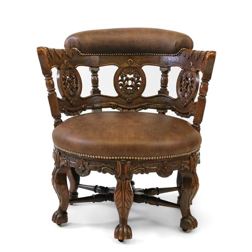 19Th Century Oak & Leather Burgermeister Armchair