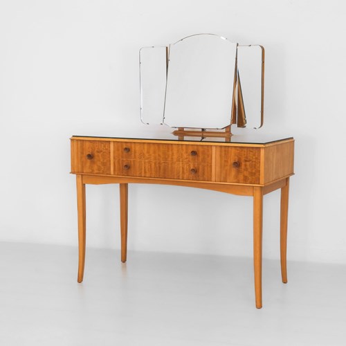 Mid Century Lacewood & Maple Dressing Table By Vespa Furniture Early 1950'S