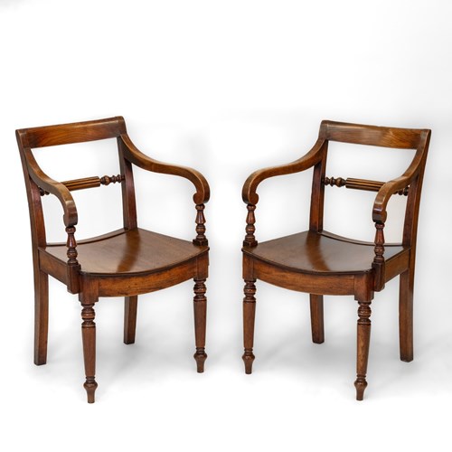 Pair English 19Th Century Country Elm Kitchen Armchairs