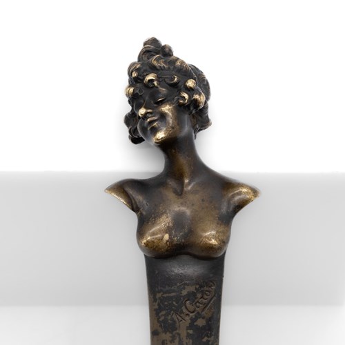 Art Nouveau Bronze Paper Knife Page Turner With Female Bust By Alexandre Caron 