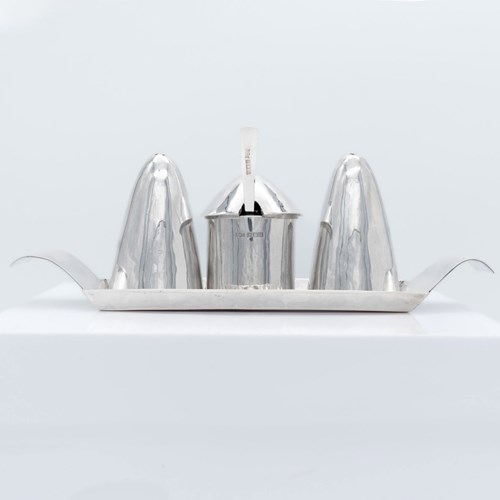 Elizabeth II Modernist Sterling Silver Cruet Set Birmingham 1965