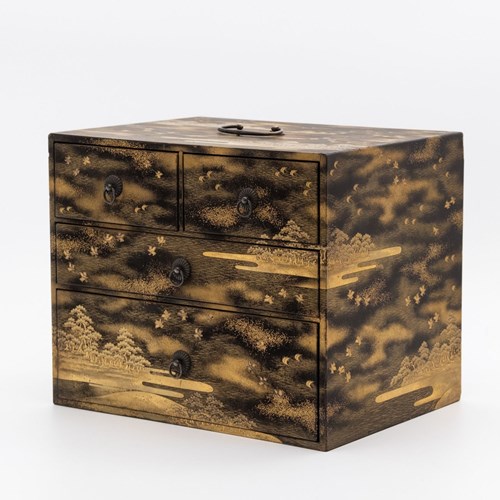 Vintage Japanese Lacquered And Gold Calligraphy Chest