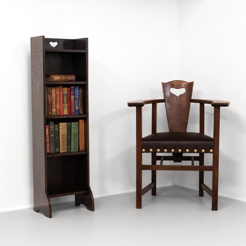 Liberty & Co 'Heart' Narrow Oak Open Bookcase Circa 1905