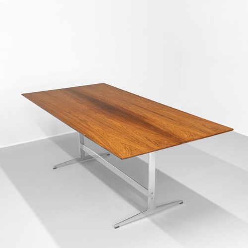 Arne Jacobsen For Fritz Hansen Rosewood And Aluminium Dining Table 1960S