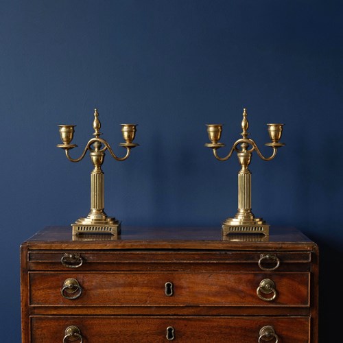 Antique Pair Of Swedish Elegant Brass Neoclassical Gustavian Manner Candlesticks