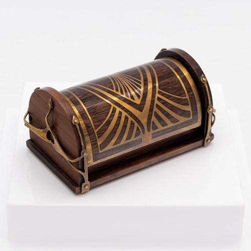 Erhard & Sohne Art Nouveau Brass Inlaid Rosewood Small Casket Box