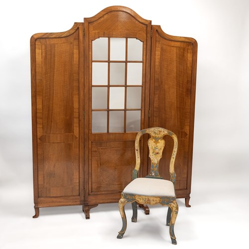 Fine Edwardian Walnut Three Fold Floor Standing Screen Room Divider