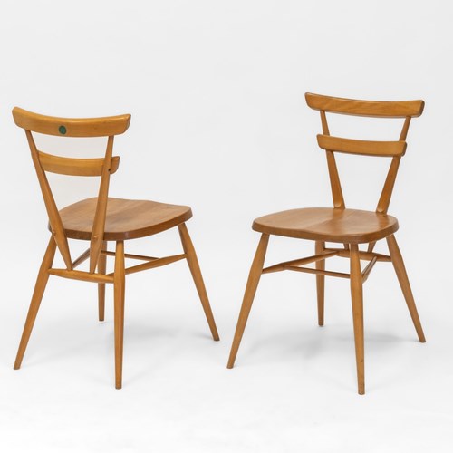 Vintage Ercol Green Spot Set Of Two Stacking Dining Chairs 1950S