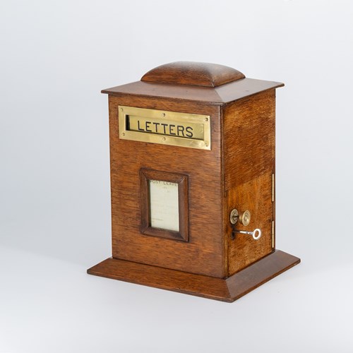Antique Edwardian Country House Oak Letter Post Box Circa 1900