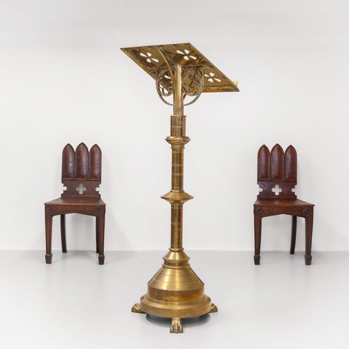 Late Victorian Brass Standing Church Gothic Lectern