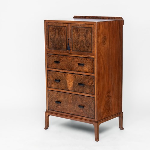  Art Deco Heals Figured Walnut Tallboy Chest Of Drawers Of Small Proportions