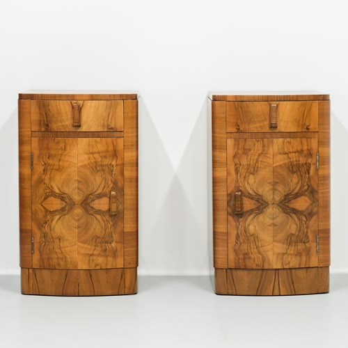 Pair Art Deco Figured Walnut Bedside Cabinets 1930S