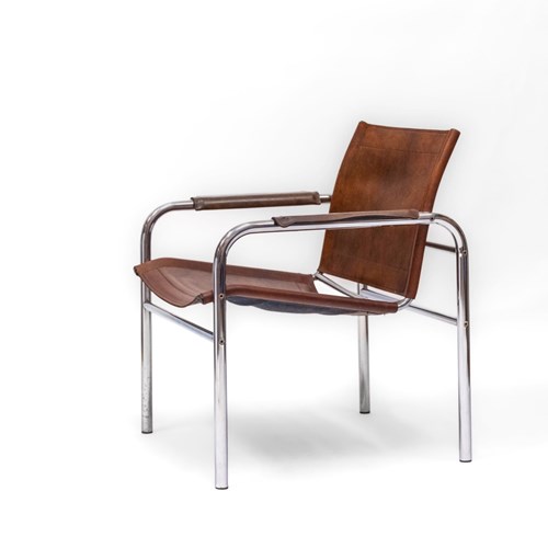 Leather & Chrome Easy Armchair Attr Tord Björklund For Ikea 1980S