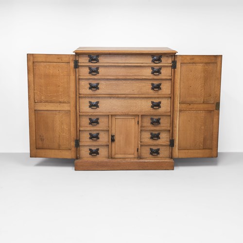 Unique Large Arts & Crafts Oak Cabinet Enclosed Chest Of Drawers 1906