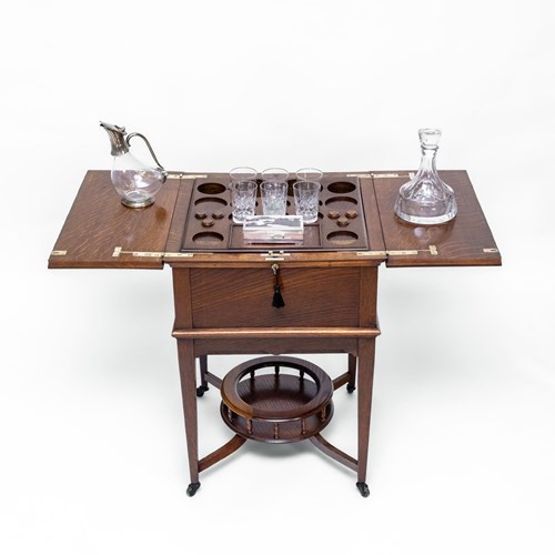 Antique Edwardian Oak Metamorphic Rise & Fall Drinks Cocktail Cabinet Bar