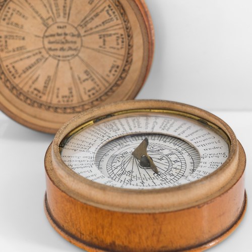 19Th Century Sycamore Pocket Pantochronometer Compass Sundial