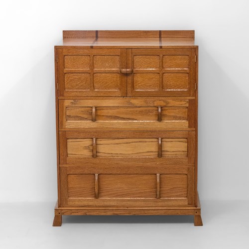 Arts & Crafts Cotswold School Oak Linen Cupboard / Chest Of Drawers