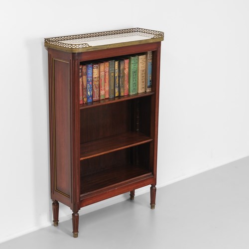 Vintage French Mahogany And Gilt Small Open Bookcase With Marble Top