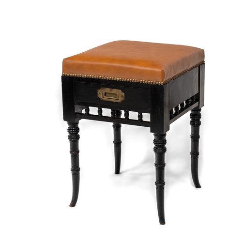 Aesthetic Movement Ebonised & Leather Piano Stool With Drawer Circa 1880