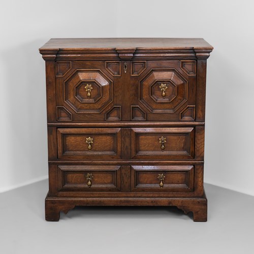 Antique English Oak Geometric Chest Of Drawers Circa 1900 Jacobean Style