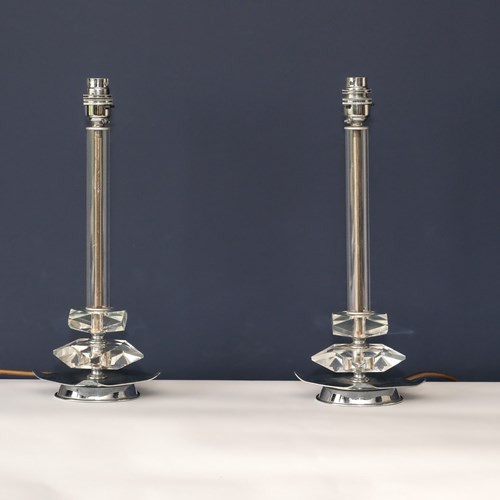 Pair Lucite And Chrome Table Lamps Circa 1970S