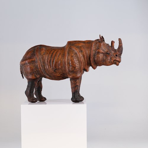 Good Early 20Th Century Leather Covered Rhino Model Sculpture