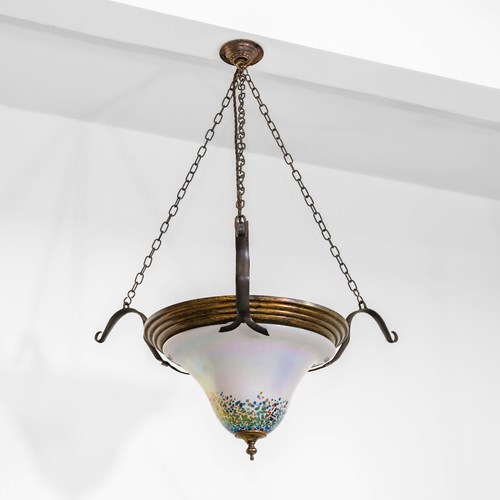 Austrian Art Nouveau Iridescent Glass Frit Plafonnier Ceiling Light