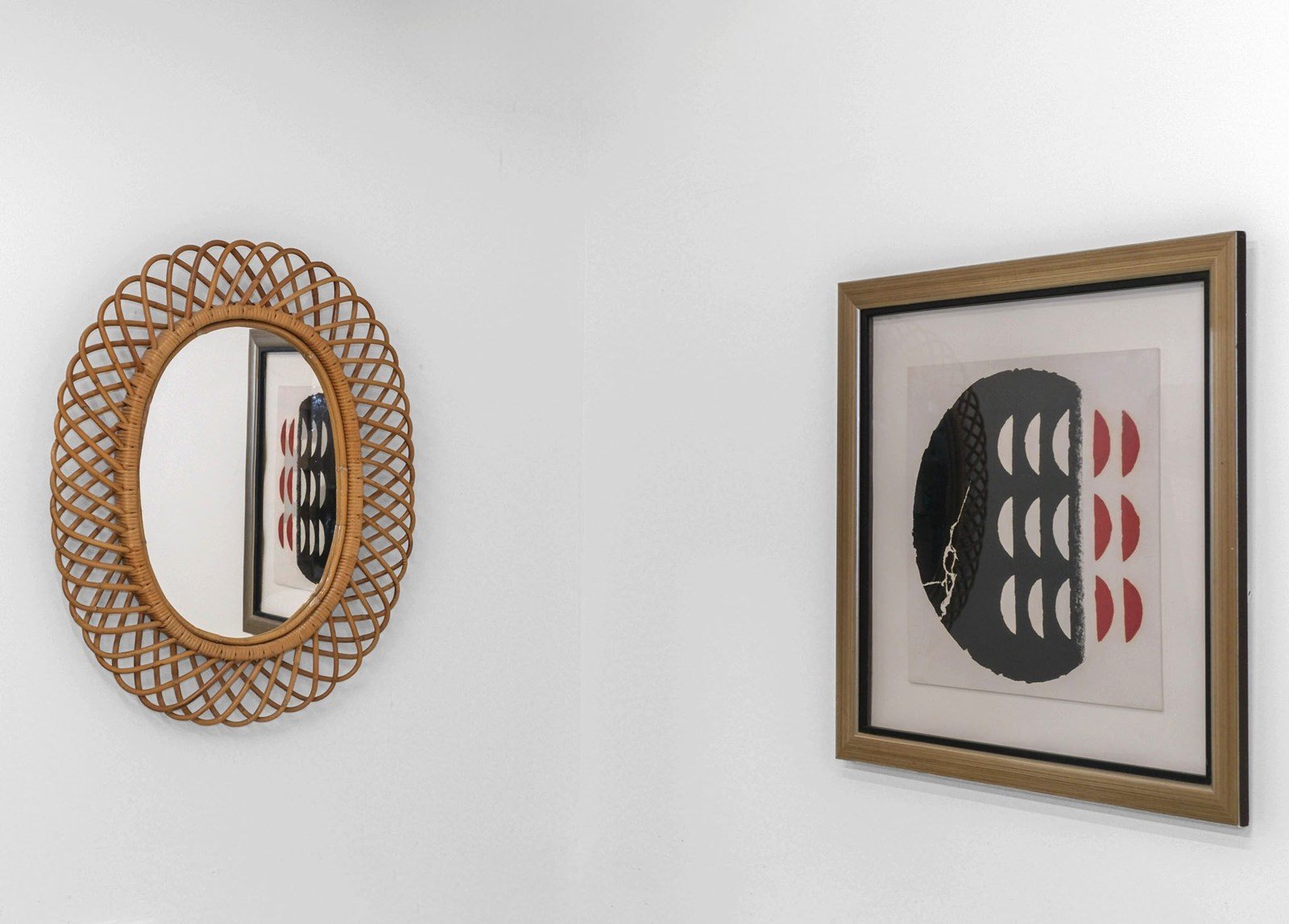 1960S Italian Rattan And Bamboo Large Oval Mid Century Wall Mirror