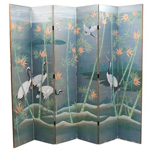 Vintage Large Six Fold Hand Painted...