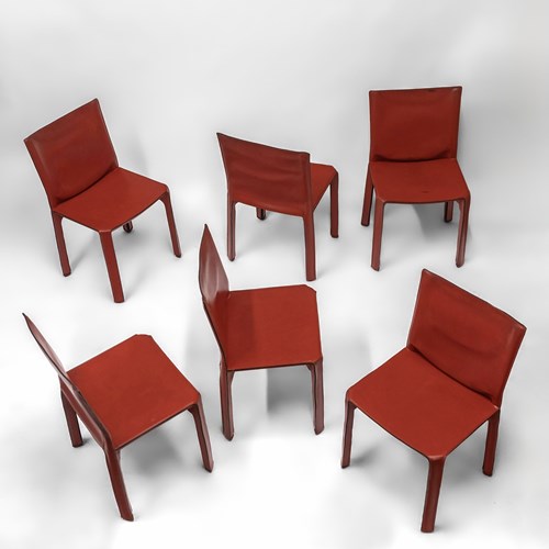  1970S Mario Bellini For Cassina Set Of Six Saddle Leather Cab Chairs Model 412