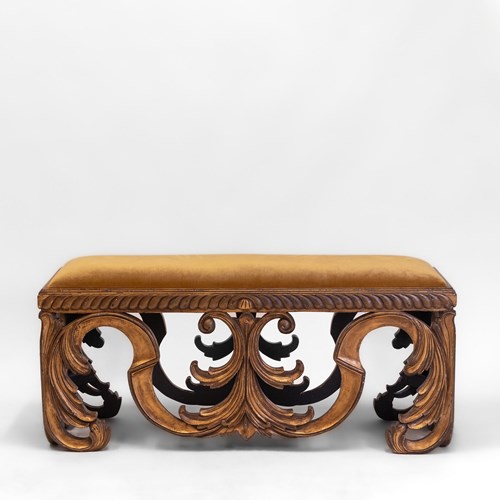 Decorative Vintage Rococo Louis XIV Style Giltwood Bench Seat