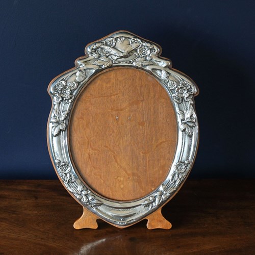 Large Art Nouveau Sterling Silver Photograph Frame Embossed Dragonfly 1904