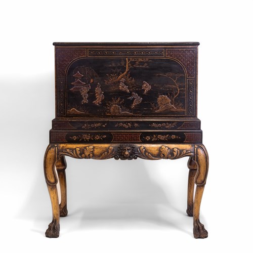 Early 20Th Century Black & Gilt Japanned Chinoiserie Chest On Stand