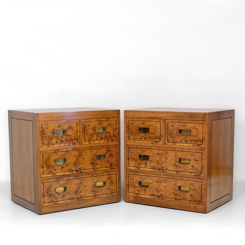 Pair Burr Yew Bedside Chests Designed By Ray Leigh For Gordon Russell  1988
