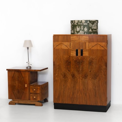 Art Deco Walnut Tallboy Compact Wardrobe By Waring & Gillow 1930S