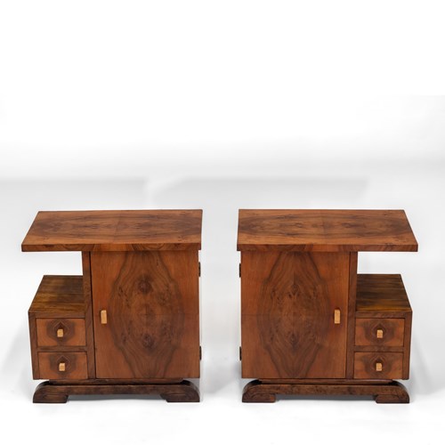 Pair Art Deco Walnut Bedside Cabinets Circa 1930