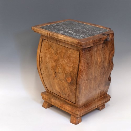 Pierre Decorse Organic Sculptural Olive & Marble Modernist Side Cabinet