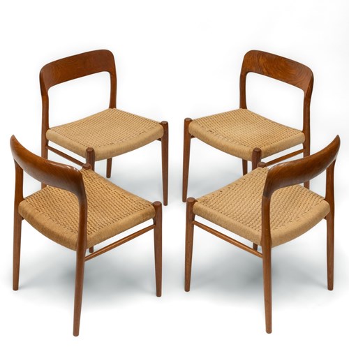 Set Of Four Niels Moller Teak & Cord Dining Chairs Model 75