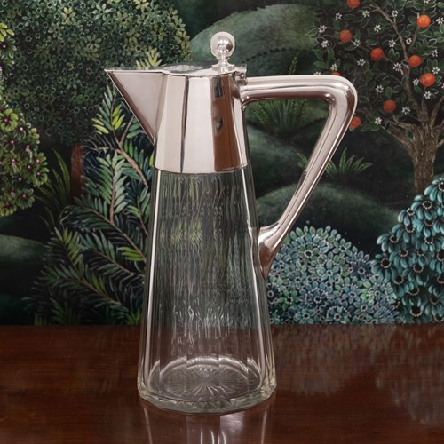 German Arts & Crafts 800 Silver & Glass Claret Jug Decanter Schraeder Münster 