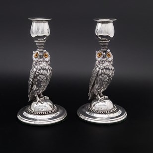 Pair Of 1920S Silver Plated Owl Can...