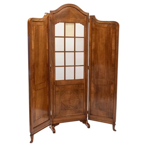 Fine Edwardian Walnut Three Fold Floor Standing Screen Room Divider