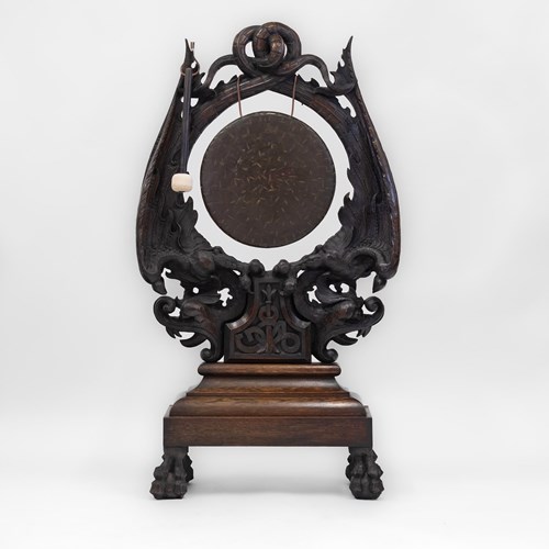 An Impressively Large Victorian Carved Oak Floor Standing Dinner Gong