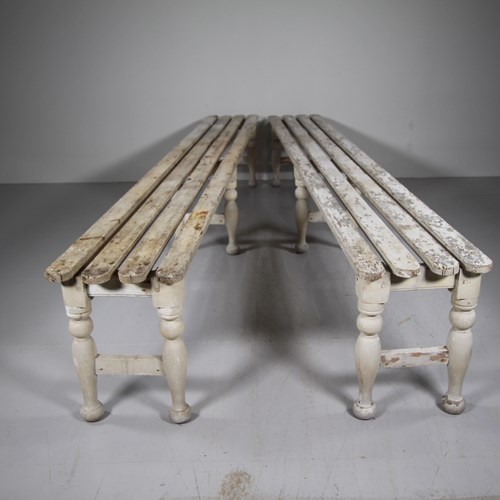 Pair Of Long English 19Th Century Antique Painted Pine Greenhouse Benches