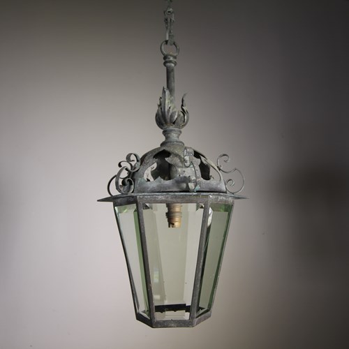 Wonderful English Antique Verdigris Copper Lantern 